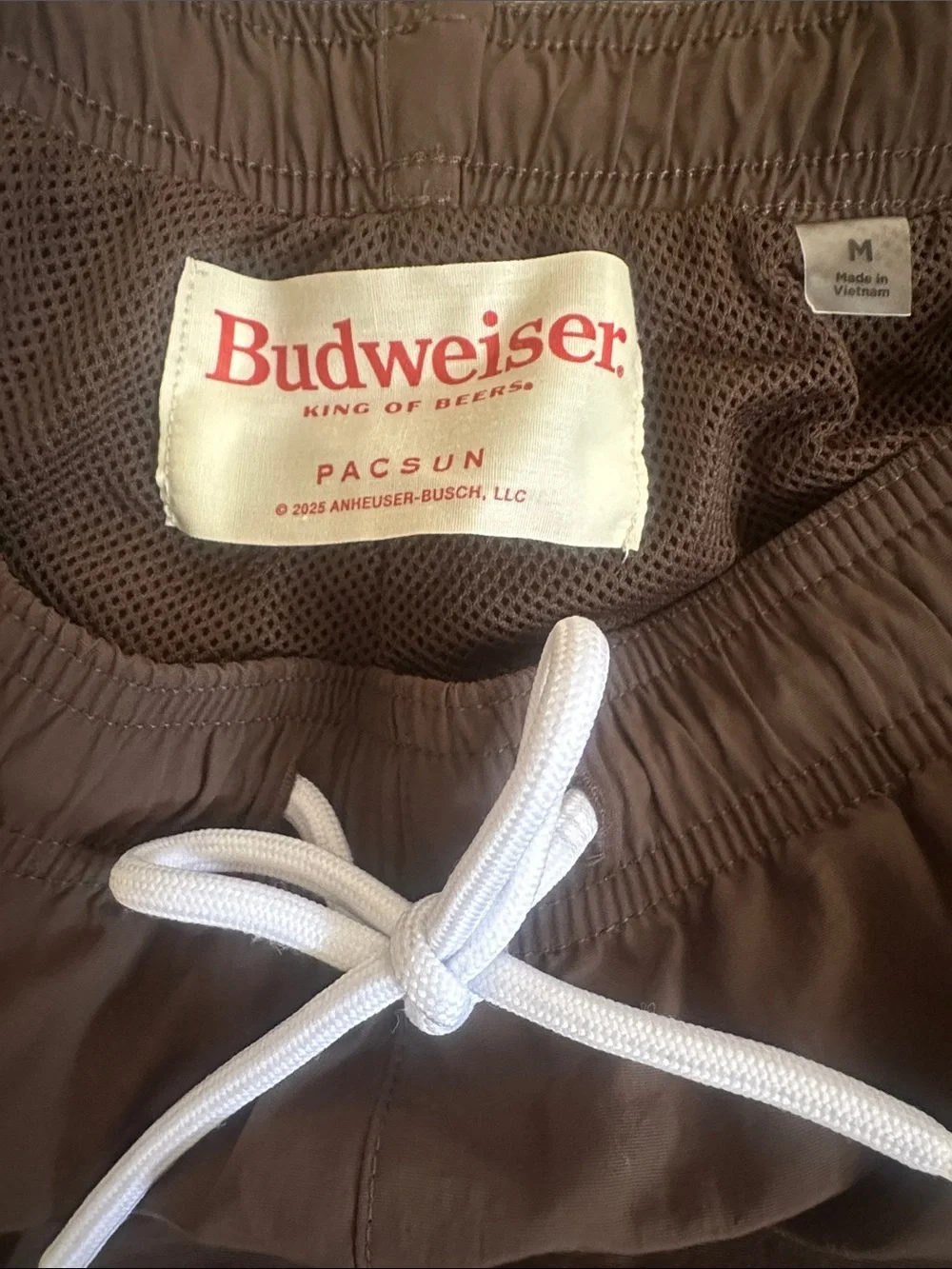 Budweiser Brown Athletic Swim Shorts with White Drawstring